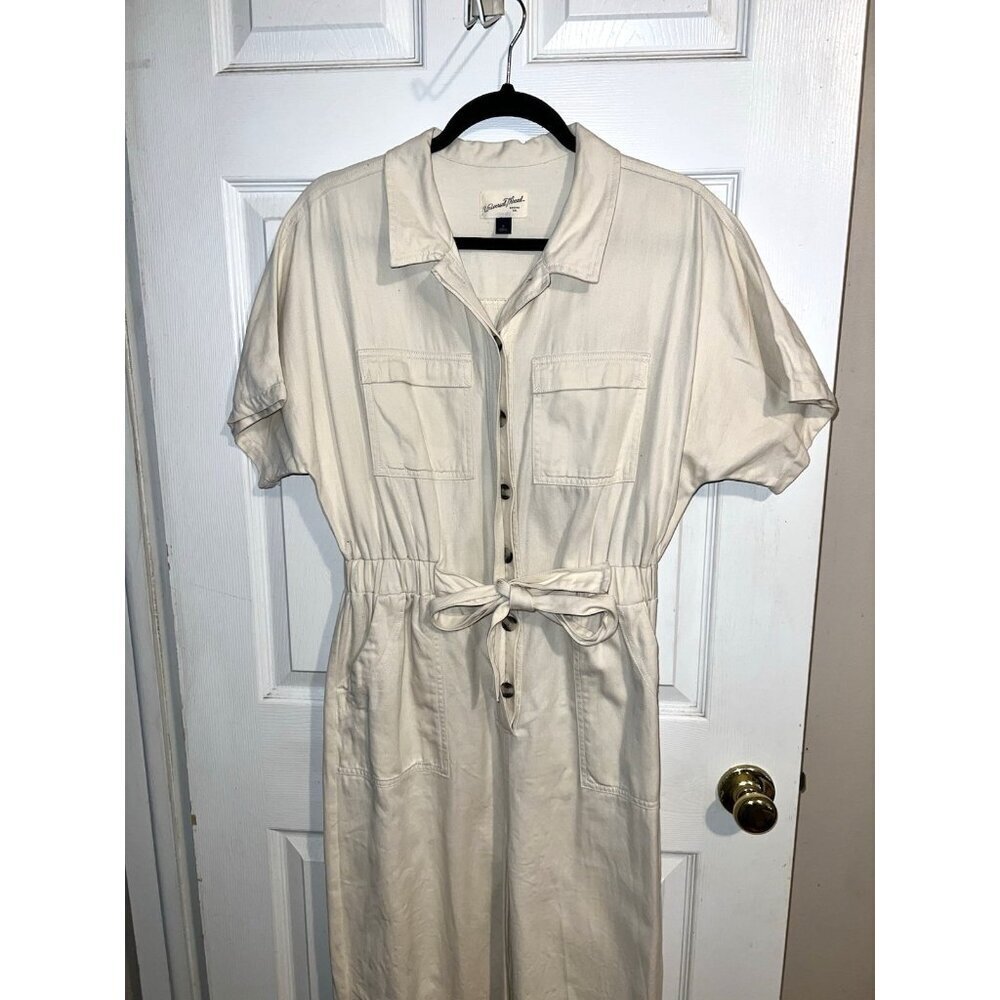 UNIVERSAL THREAD Short Sleeve Ivory 100% Cotton Boilersuit Jumpsuit Sz 8